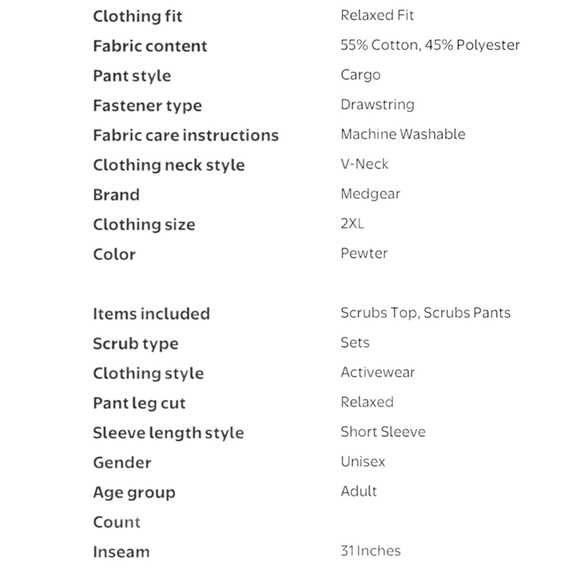 Medgear Unisex Scrub Set Top and Pants in Pewter Gray Size 2XL New With Tags - Picture 6 of 6